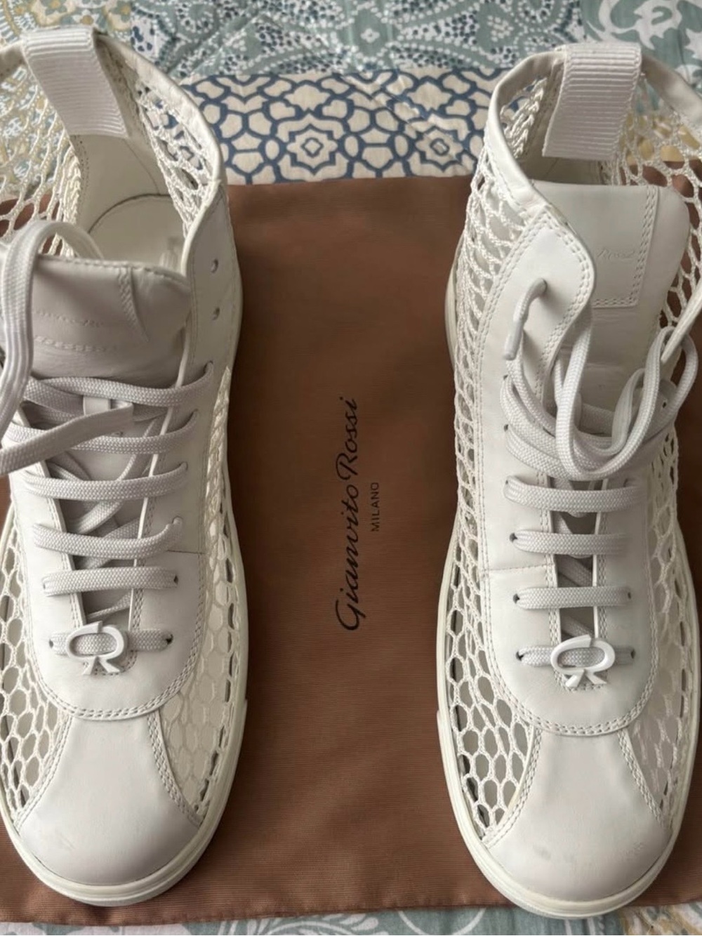 Gianvito Rossi White Women's Lace-Up High-Top Mesh Sneakers